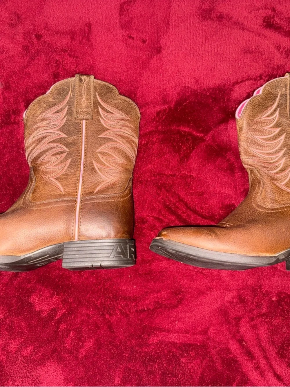 ARIAT Girls Youth Western Cowboy Leather Boots Size 2 Brown Pink Accents